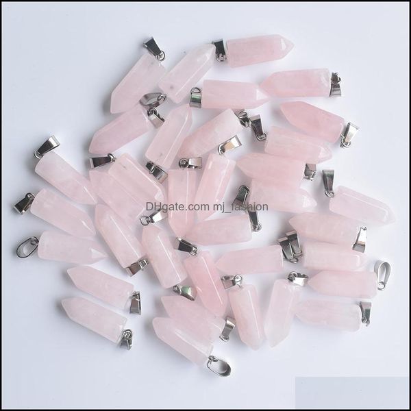 Charms pietra naturale rosa esagonale forma pilastro quarzo rosa chakra pendenti per gioielli che fanno risultati di consegna di goccia all'ingrosso Comp Dhot1