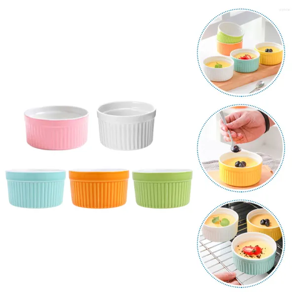 BOILS 5pcs Bolo de pudim de pudim de assadeira de cerâmica Bakeware Bowl para armazenamento de cozinha em casa