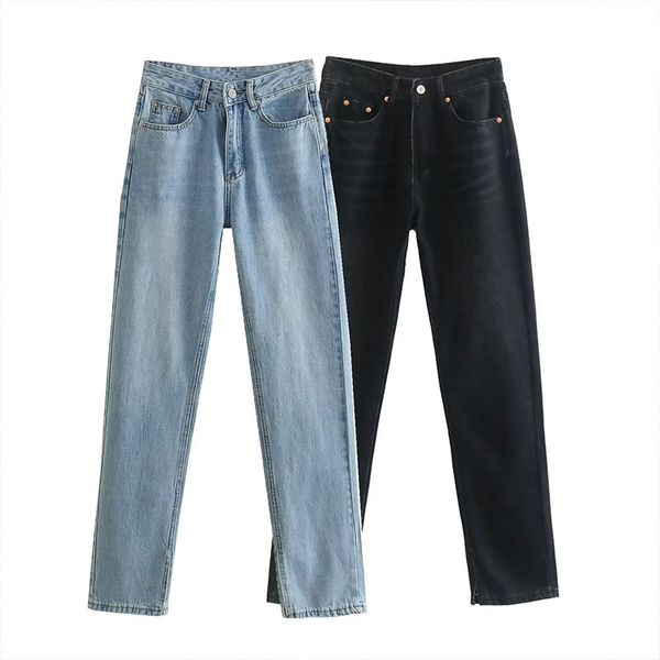 Jeans da donna ZATRHMBM Moda donna Slim e Vintage Tasca laterale con zip Pantaloni a vita alta in denim femminile Mujer 230306