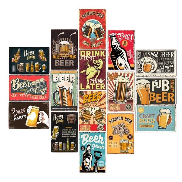 Classic Beer Poster Plata Metal Painting Vintage Bar Pub Placas de lata Decorativa Placas do bar do pub Decoração de parede da casa 30x20cm W03