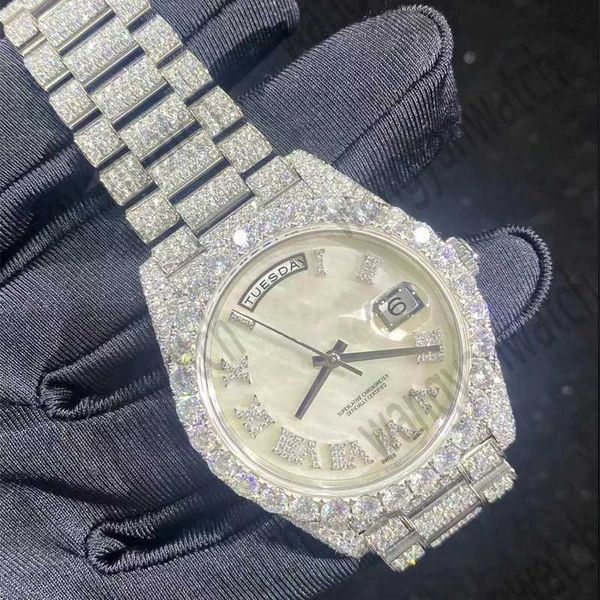 Designer Watch Watch Watch Custom Diamond Watch Mosanite пропускает алмазное тест автоматическое движение 40 -миллиметровое оболочка водонепроницаемого из нержавеющей стали инкрустации