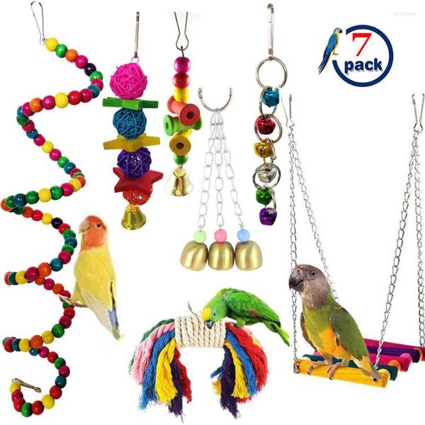 Sonstiges Vogelzubehör 7-teiliges Pet Parrot Bite Toys Set Swing Claw Ball Bell String Hanging
