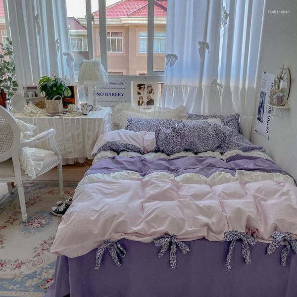 Bedding Defina o coração da garota francesa, coração retro doce todo algodão lavado conjunto de quatro peças Sono puro