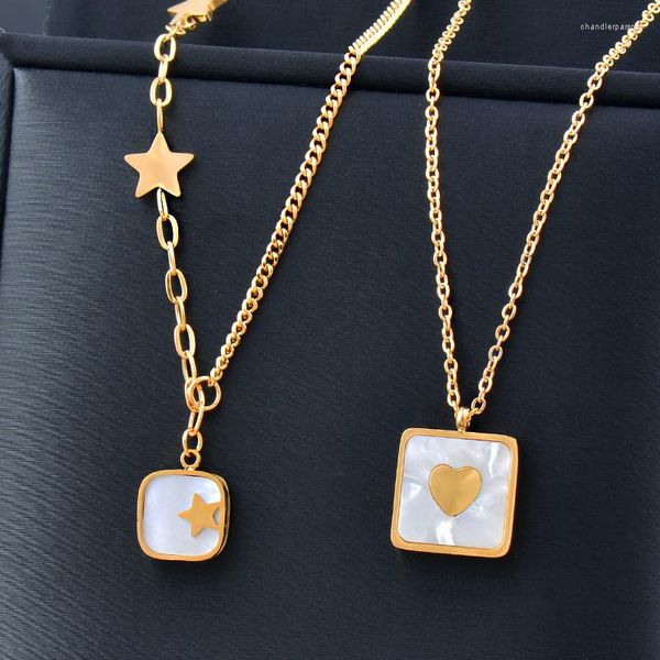 Colares pendentes Moda de pecador 316L Colar de aço inoxidável para mulheres Gold Color Square Star Heart Cadeias Acessórias de jóias