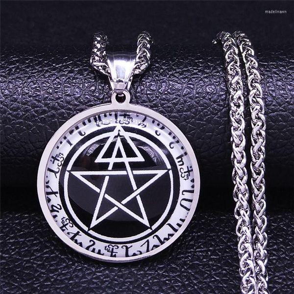 Anhänger Halsketten Magischer Kreis Hexerei Pentagramm Edelstahl Glas Silber Farbe Lange Halskette Für Frauen/Männer Schmuck Cadena NXS03