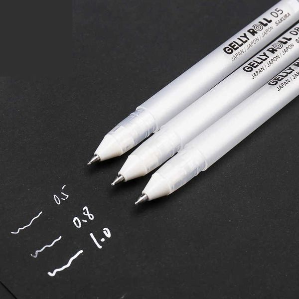 Canetas gel Sakura Gelly Roll Gel Pen White Color 05mm 08mm 10mm de alta luz Marke caneta preta de papel
