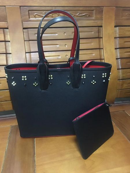 Luxurys kadın omuz çantaları büyük boyutlu gerçek deri perçinler kırmızı renk dipleri cüzdanlar yay crossbody messenger çanta tote