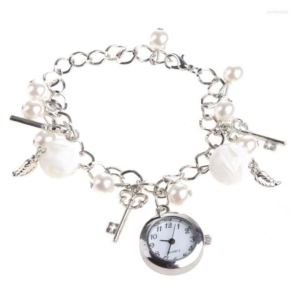 Avanços de pulso CPDD Mulheres garotas de moda de moda Charms Faux Pearl Bracelet Wrist Watch Watch