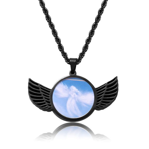 Benutzerdefinierte Wing Memorial Foto Anhänger Halskette Edelstahl Schmuck Herren Geschenke