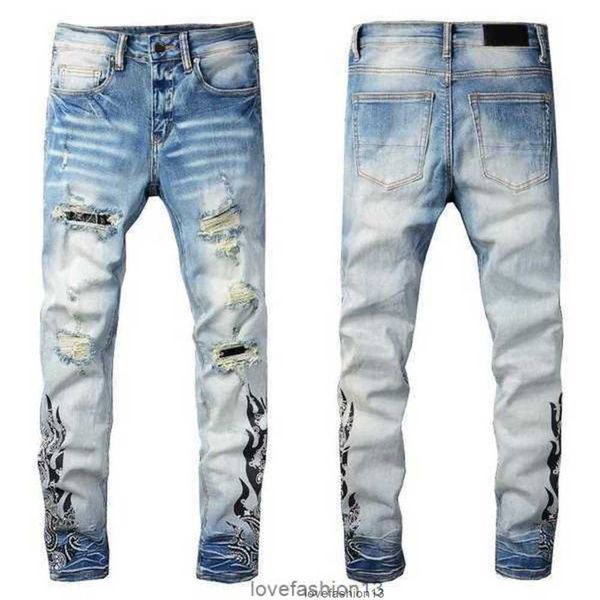 Mode Herren Jeans Cool Style Luxus Designer Denim Hose Distressed Ripped Biker Schwarz Blau Jean Slim Fit Motorrad Größe 28-408qmj