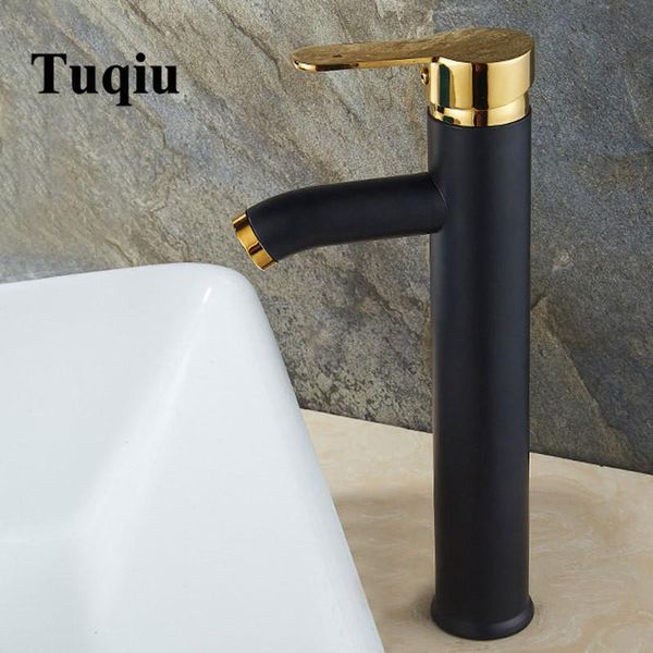 Rubinetti per lavabo da bagno Rubinetto di lusso Rubinetto monocomando nero con interruttore a freddo Rubinetti per miscelatore per acqua Lavabo montato sul ponte