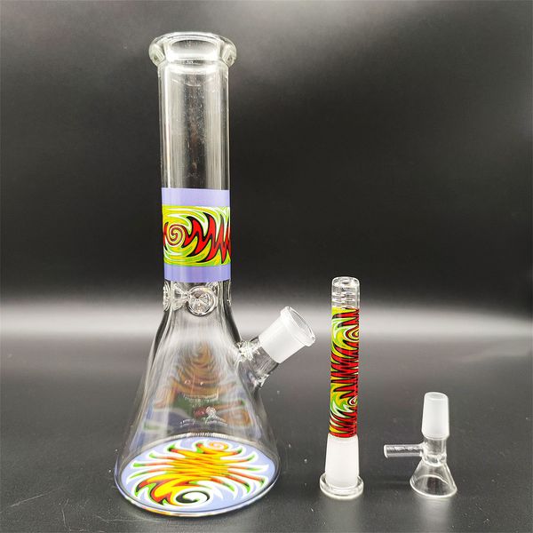 2023 Heady Bong Glasbong Wasserpfeife Blue Doodle Style Boden und Mitte OEM ODM 10 Zoll Smoking Bubbler Dabber Rig Recycler 14 mm bunter Joint Einzelhandel