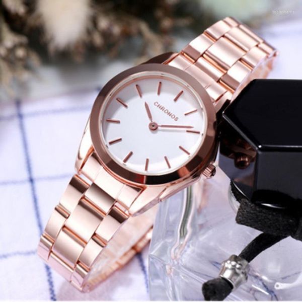 Relógios de pulso Chronos Women Women Luxury Watches Discars hardlexos de aço inoxidável Correia dobrável Ladies Fashion Watch Awatch CH34