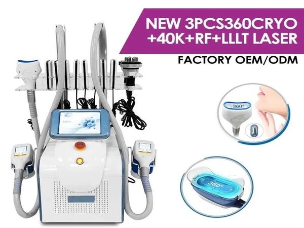 Rifornimento di fabbrica Maniglie Cyro portatili doppie Macchina dimagrante Congelamento grasso Crioterapia Congelamento a 360 gradi Cavitazione ultrasonica Lipo Laser Cryo Salon Equipment