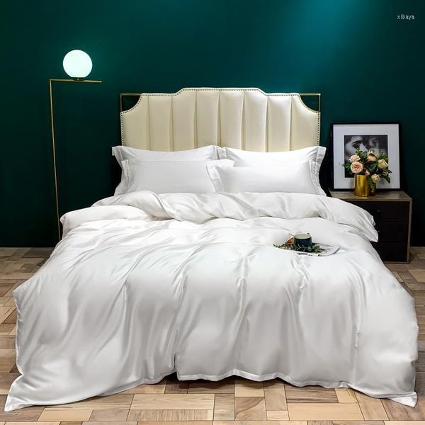 Bedding define o eucalipto premium lyocell lycell liso conjunto mais macio do que a seda resfriadora sedosa para a pele de pêlos de capim -lampe de bastão de lençóis