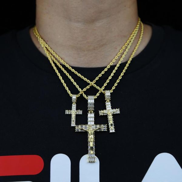 Цепи три размера модные льды Bling Hip Hop Baguette Cz Cress Isess Charm Подвесные ожерелья для женщин мужчины