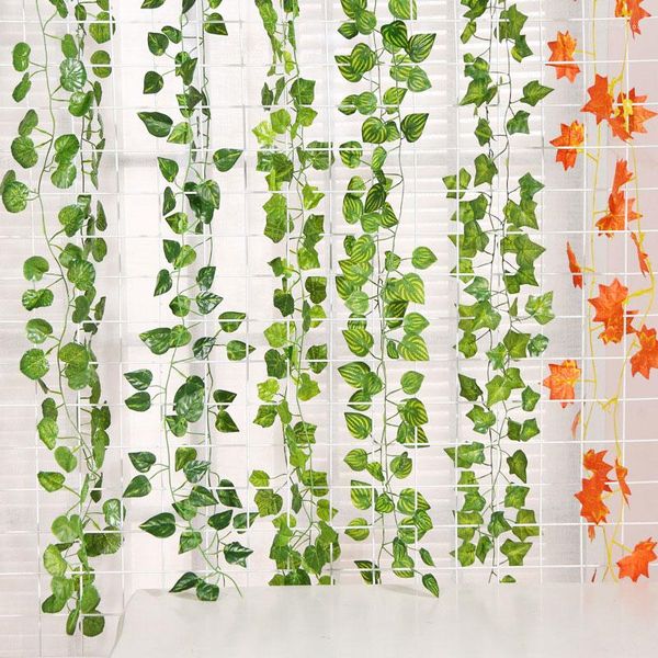 Fiori decorativi Edera artificiale Ghirlanda verde Piante Vite Fogliame finto Decorazioni per la casa Fiore di plastica Corda in rattan