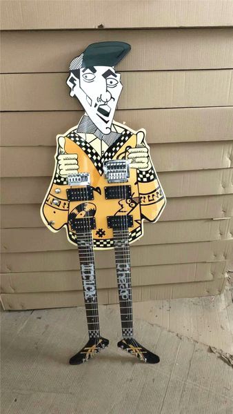 Rare Cheap Trick's Rick Nielsen Uncle Dick Double Neck Chitarra elettrica gialla 21 tasti Hardware cromato, intarsio di perle bianche