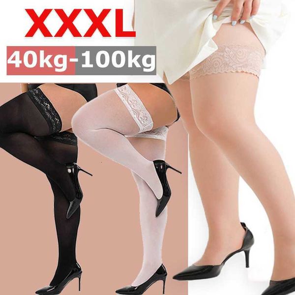 Meias de seda Lace Sexy Mulheres Sexy Plus Size Sickets Lace Top Taxa High sobre o Knee Long Socks Nightclubs Calcetinos Vestido de festa de lingerie