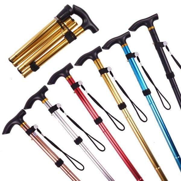 Trekking Poles Auminum Alpenstocks dobrável Alpenstocks 4 Seção Ultralight caminhada bengala de acessórios de acampamento de bengala de bengala 230307