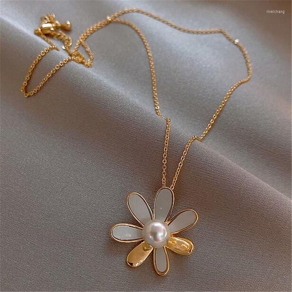 Collane con ciondolo Stile coreano Piccola margherita Perla Collana a catena con clavicola Gioielli eleganti da donna in oro femminile