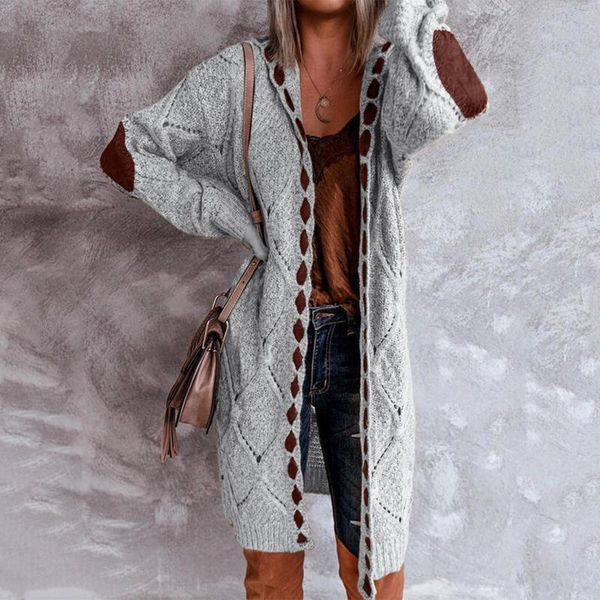 Damenjacken, Boho-Patchwork-Cardigan, Damen-Langarm-Strickpullover mit offener Vorderseite, lockere Manteltaschen, Streetwear