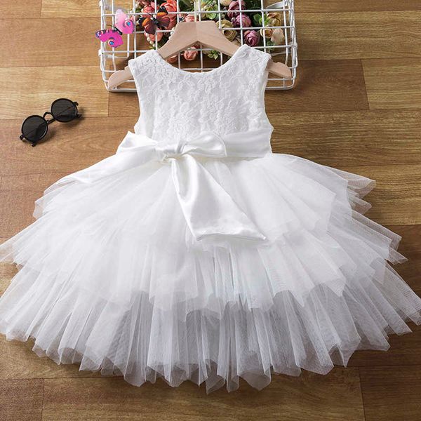 Abiti da ragazza Abito da ragazza di fiori per matrimoni Pizzo senza schienale Baby Birthday Battesimo Vestidos Abito estivo senza maniche per ragazze Abito da festa R230719