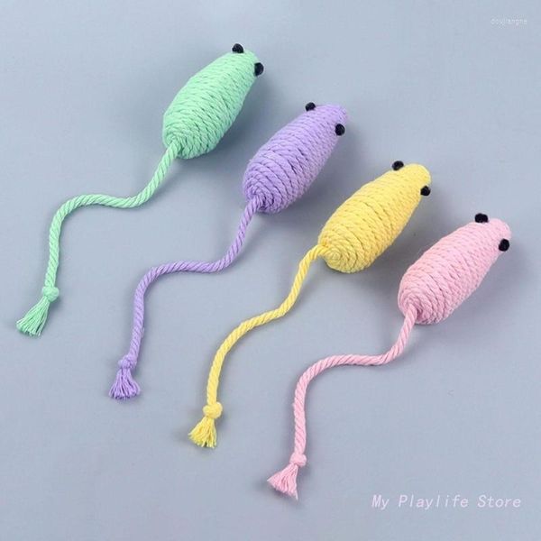 Katzenspielzeug 4pcs Kätzchen Squeak Spielzeugmäuse Tier Katzen Haustier Innenjagd Haustiere Verspielt gestrickte Baumwollseile Süßes Verfolgen