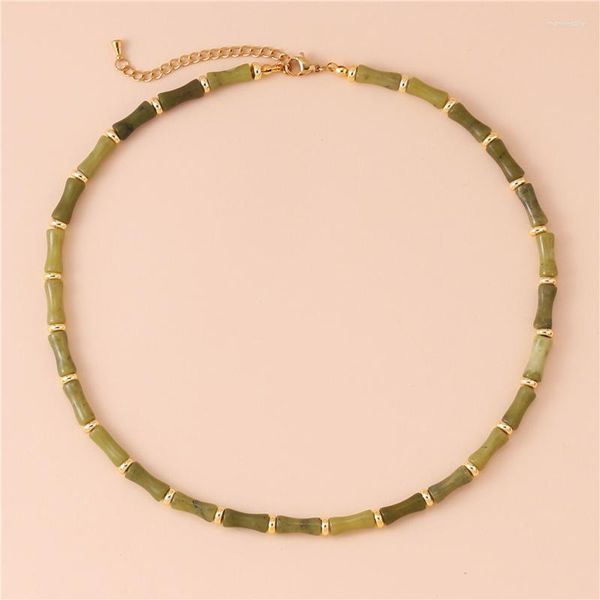 Choker Natural Stone Olive Jade Bamboo Tube Collane di perline Collane da donna alla moda Collana di gioielli di design Goccia