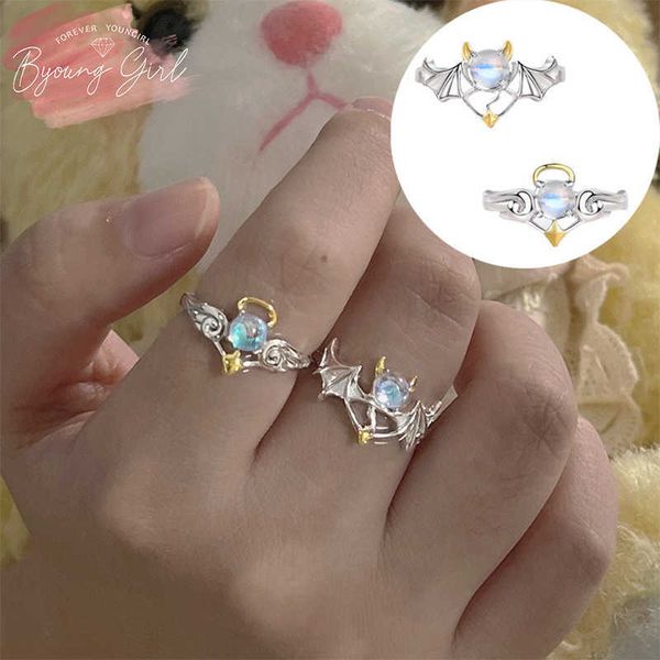 Anelli a fascia coreano carino angelo demone pietra di luna anello in metallo design magico gioielli per le donne ragazza regalo kawaii accessori per feste di nozze AA230306