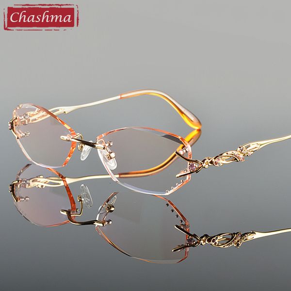 Sonnenbrillenrahmen Chashma Luxus getönte Gläser Myopiebrille Lesen Diamantschneiden Randloser Rahmen für Frauen 230307