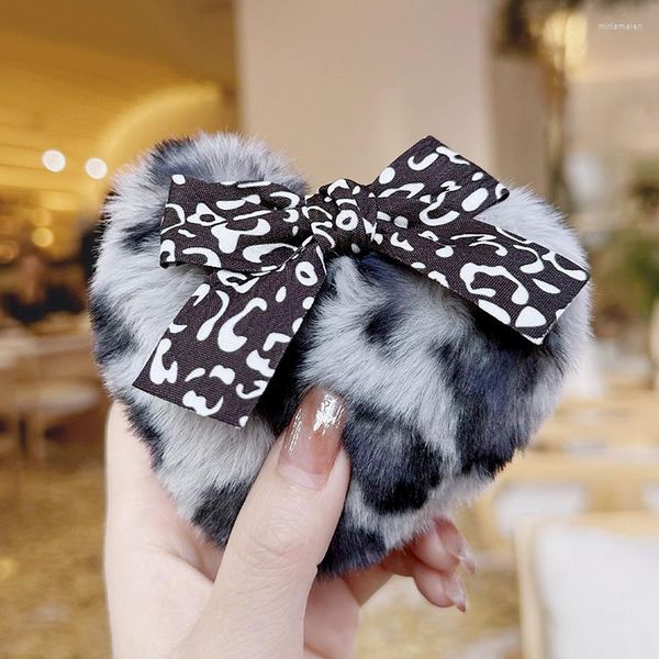 Portachiavi carino palla di pelliccia sintetica pompon leopardo peluche cuore portachiavi Pom portachiavi auto porta ciondolo ciondolo borsa regali