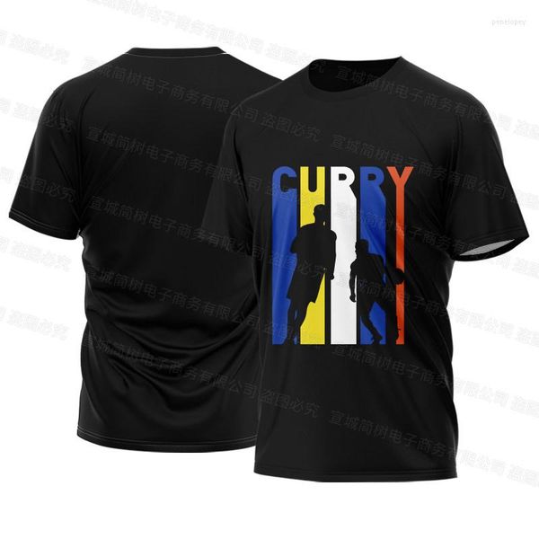 Herren T-Shirts Basketball Curry T-Shirt Sommer Sport Atmungsaktives Oberteil Männer Fitness Jogging Kurzarm 3D-Druck Oversize-Shirt Schwarz