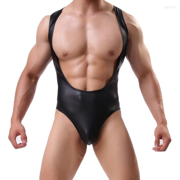 Unterhemden, sexy Herren-Body aus Kunstleder, Boxershorts, Jumpsuits, Wrestling-Unterhemden, Dessous, Stretch, eng, Gay, Jockstrap