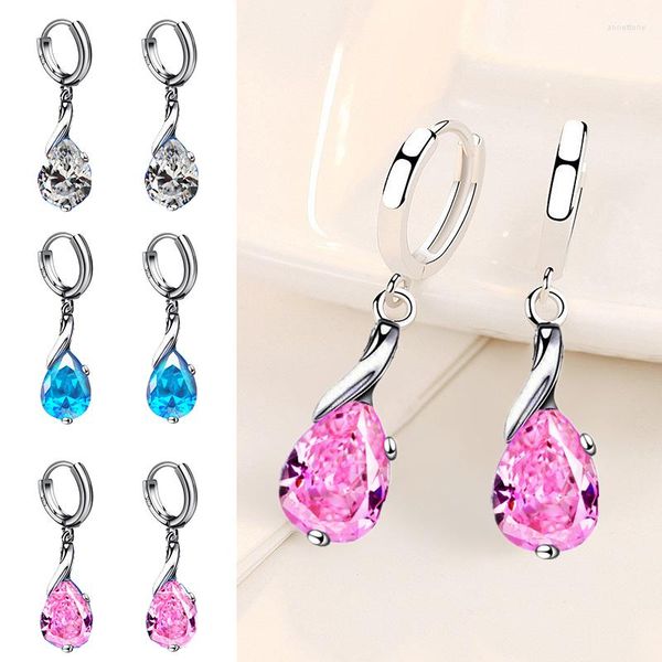 Brincos de argola meetsoft Trendy 925 Sterling Silver Water Grow Drop Fivele colorido de zircão para mulheres lindas jóias finas