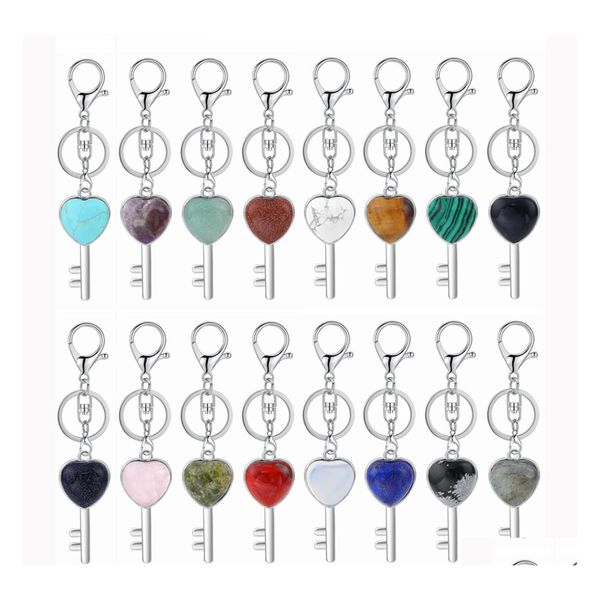 Portachiavi Portachiavi in cristallo per borsa Car Natural Love Heart Gemstone Lucy Lock Men Healing Chakra Portachiavi carino Drop Delivery Jewelry Dhjiu