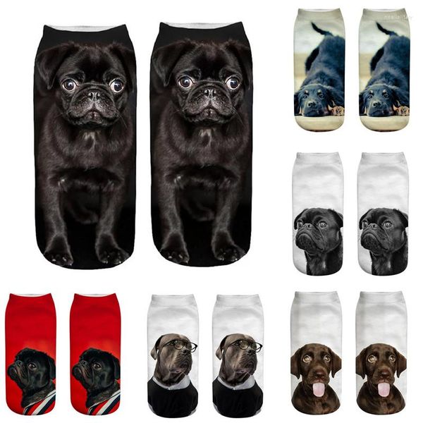 Damensocken, lustig, niedlich, Cartoon, 3D-Pudel, Mops, Hund, Druck, Kawaii, Baumwolle, glücklich, japanisch, Harajuku, niedriger Schnitt, Ankel