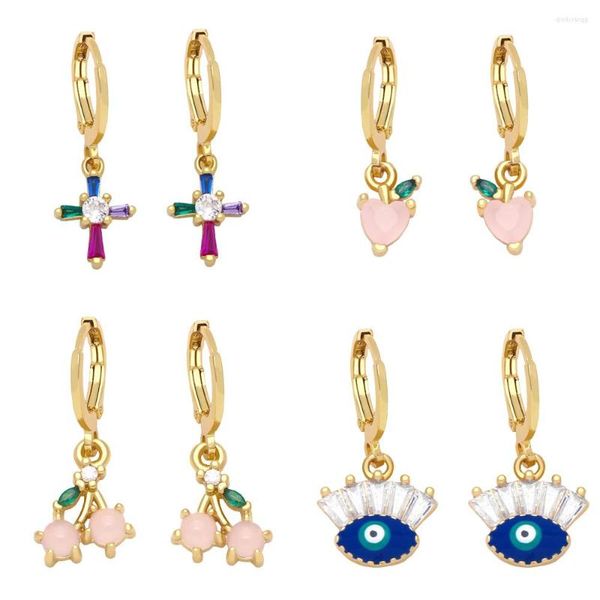 Dangle Ohrringe türkisch blaues Auge für Frauen Kupfer Zirkon Kreuz rosa Frucht Huggie Mode Kristallschmuck Geschenke ERSZ78