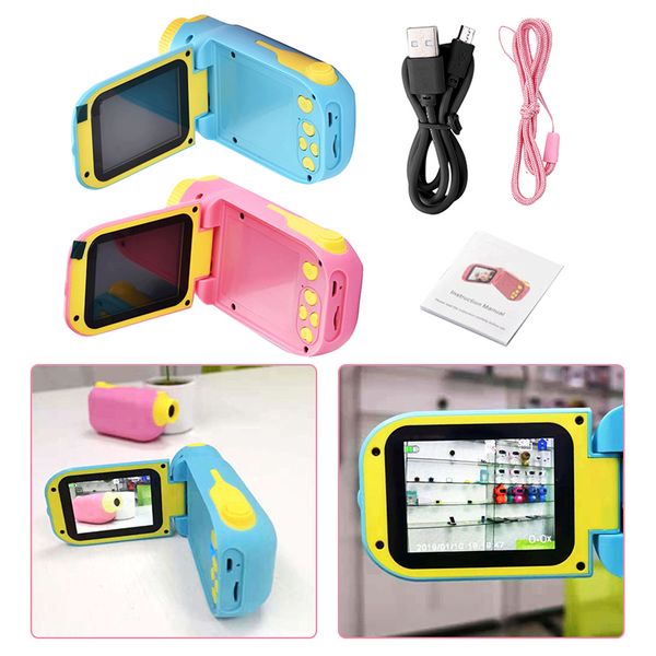 Videocamere giocattolo 2 pollici Videocamera digitale HD per bambini Giocattoli educativi Schermo IPS Videocamera DV Ricarica USB Videocamera per bambini Plastica con cordino 230307