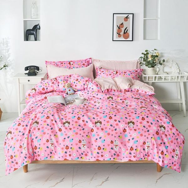 Conjuntos de cama de 3/4pcs Conjunto de desenho animado de estilo rosa de tamanho único completo Design garotinha design de algodão macio de aloto conforto oceania