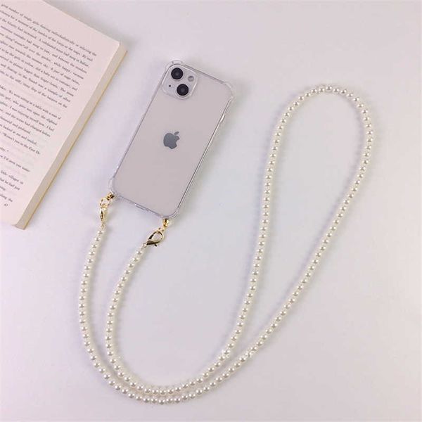 Correias de telefone celular encantos luxo coreano crossbody cordão colar pérola caso corrente para s21 s22 s23 plus ultra a72 s20 fe capa traseira