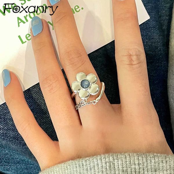 Band Rings Foxanry Koreli Sevimli Çiçek Yüzükleri Kadınlar İçin Mücevher Yeni Moda Yaratıcı Damla Sır Zinciri Geometrik Tatil Aksesuarları AA230306
