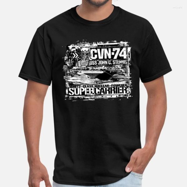 Camisetas masculinas da classe Nimitz USS John C. Stennis CVN-74 Camisa de porta-aviões. T-shirt de camiseta de pêlos de pica-de-pescoço de algodão