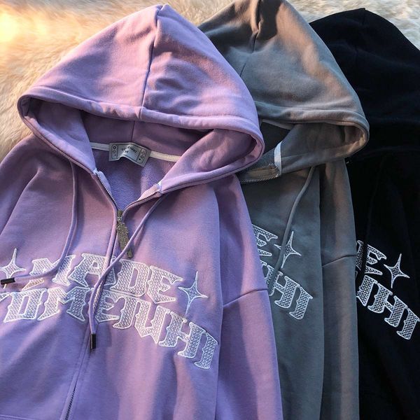 Kadın Hoodies Sweatshirts Mektuplar Baskı Sweatshirt Y2K Zip Up Hoodie Hip Hop Sokak Giyim Kawaii Harajuku Grunge E Kız Pembe Top 230306