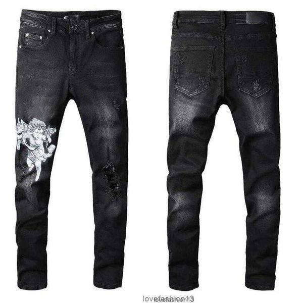 Moda Uomo Jeans Cool Style Luxury Designer Denim Pant Distressed Biker Black Blue Jean Slim Motorcycle Size 28-40