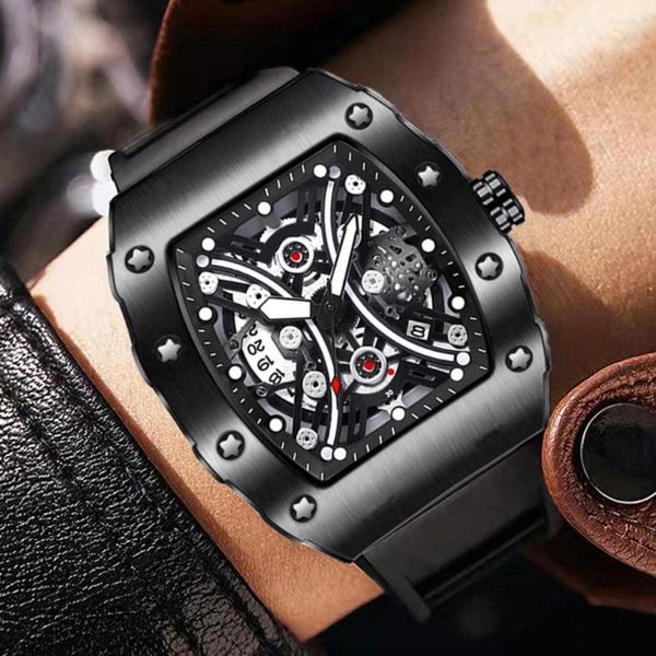 Avanadores de pulso Mens de negócios Top Big Dial Dial Impermeável Creative Black Quartz Tonneau Male Wristwatch Montre Homme