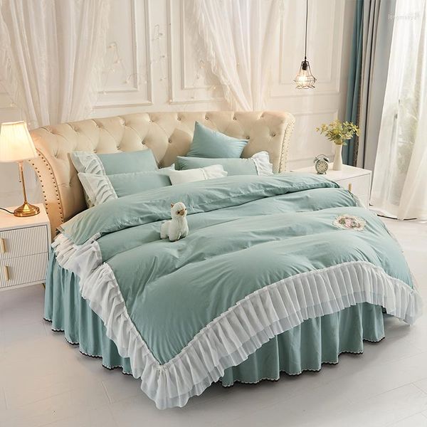 Set di biancheria da letto 4 pezzi / set per letto rotondo casa cotone volant federa copripiumino copriletti 200 cm 220 cm