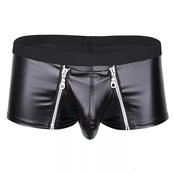 Briefas calcinhas de lingerie de couro sexy de couro, calça curta aberta para sexo fetiche boxer boxer sem roupa de grothless bulge bolsa sexi 230307