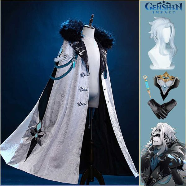 Аниме костюмы игра Genshin Impact il Dottore Косплей доктор Come Come Wig Serging Mask Gloves Одиннадцать Фатуи Барбингеры Manteau niform Z0301