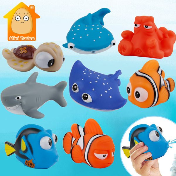 Giocattoli da bagno Baby Finding Fish Bambini Galleggiante Spruzzo d'acqua Spremere Aqua Soft Rubber room Gioca Animali Figure Toy For Children 230307